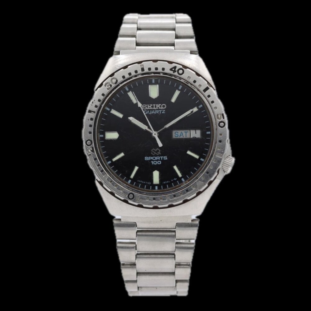 Vintage 37mm Seiko 7123-8219 Sports 100 Men's Quartz Wristwatch 7123A Steel